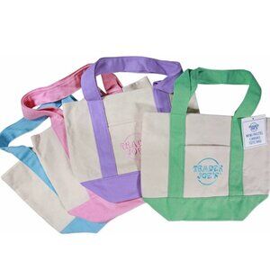 Trader Joe's Pastel Mini Canvas Tote Bags 2025 LIMITED EDITION NWT LOT OF 4